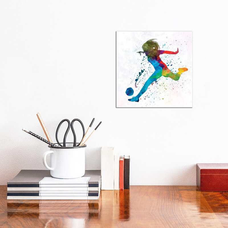 Woman Soccer Player 01 In Watercolour by Paul Rommer - Wrapped Canvas Painting, 30.48cm H x 30.48cm W x 1.91cm D