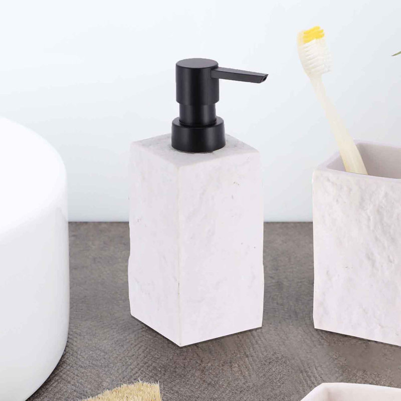 Stone Bath Square Hand Soap and Lotion Dispenser, Blanc
