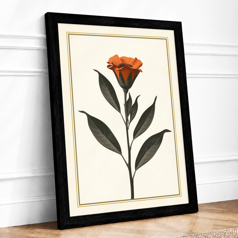 Burned Orange Bloom Botanical - Framed Print, A1 - 84.1 x 59.4 cm, Black