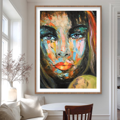 Colorful Woman Portrait - Blue Figurative Framed Print Decor