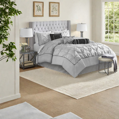Ensemble de literie capitonné élégant en polyester gris 7 pièces pour un sommeil confortable