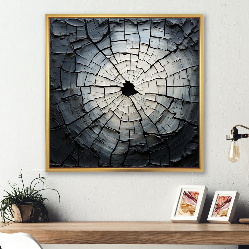 Spiritual Grey Geode Stone Minimalisme III, reproduction d'art sur toile, Cadre flottant doré, H 30 po x l 30 po x P 1 po