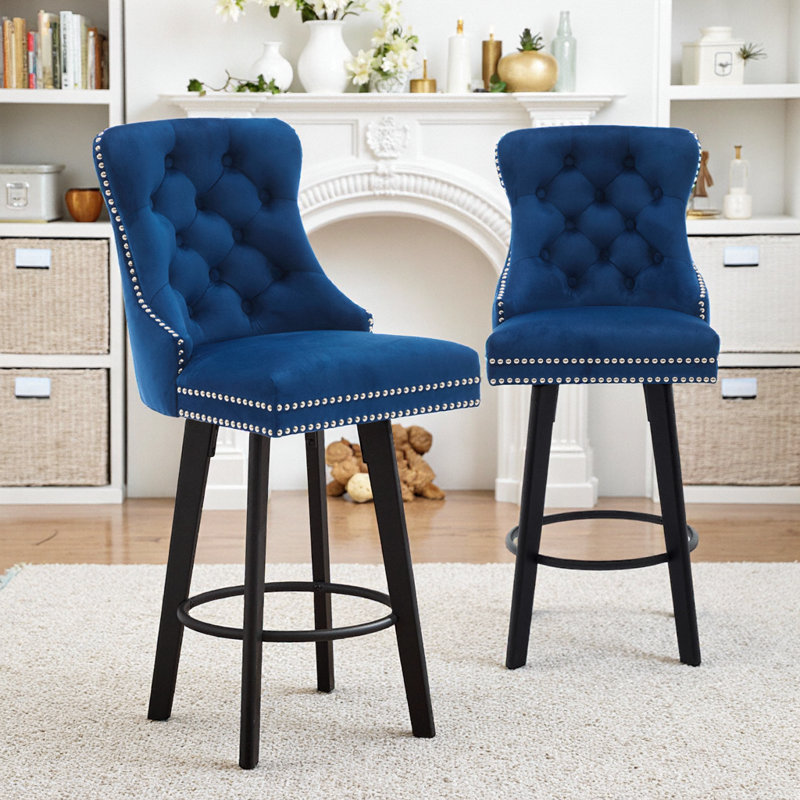 Ensemble de 2 tabourets de bar pivotants en velours - Tabouret de cuisine capitonné gris foncé avec repose-pieds, Marine