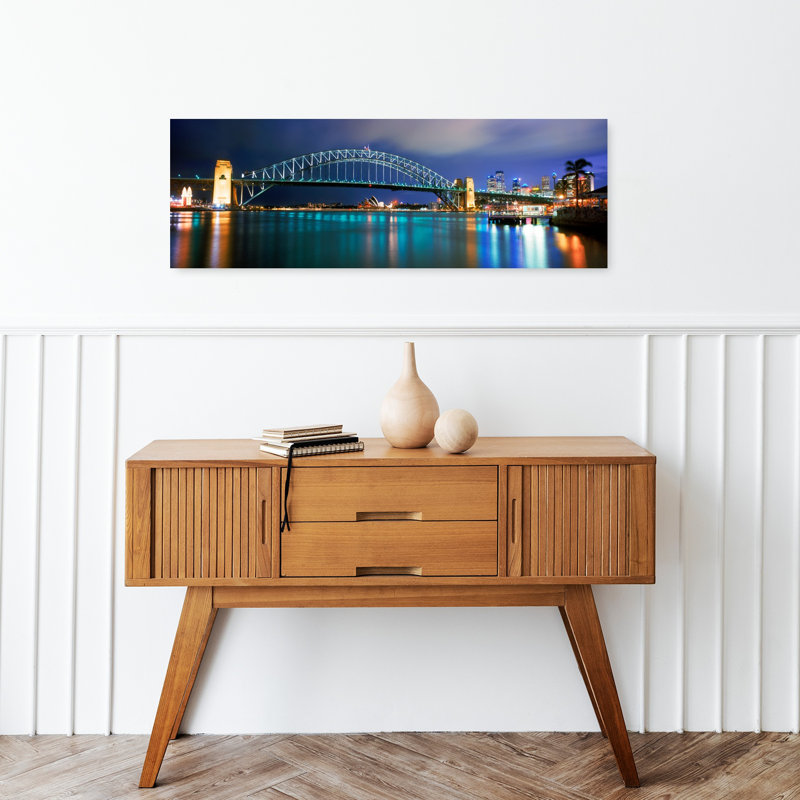 Sydney Harbour Bridge with the Sydney Opera House in the background Sydney Harbor Sydney New South Wales Australia 1 Piece Wrapped Canvas Panoramic Wall Art