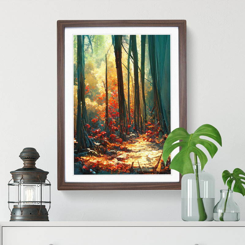 XV1022-3327X Painted Forest No.3 Abstract - Single Picture Frame Print, 46cm H x 34cm W x 2cm D, Walnut