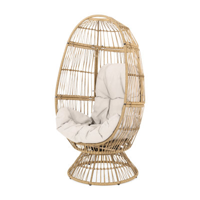 Fauteuil à œufs brun avec coussin. Forme de panier confortable. . Rembourrage d'eau. P 27,24 po x l 31,05 po x H 57,76 po. Détails faits à la main. Coussin pivotant brun requis pour l'assemblage. Confort. Tissage. Revêtement.