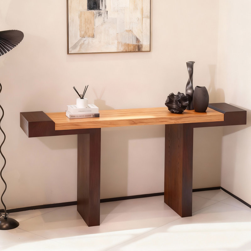 Console de style chinois simple et élégante, H 33,5 po x l 70,9 po x P 13,8 po, Bois naturel, Marron foncé