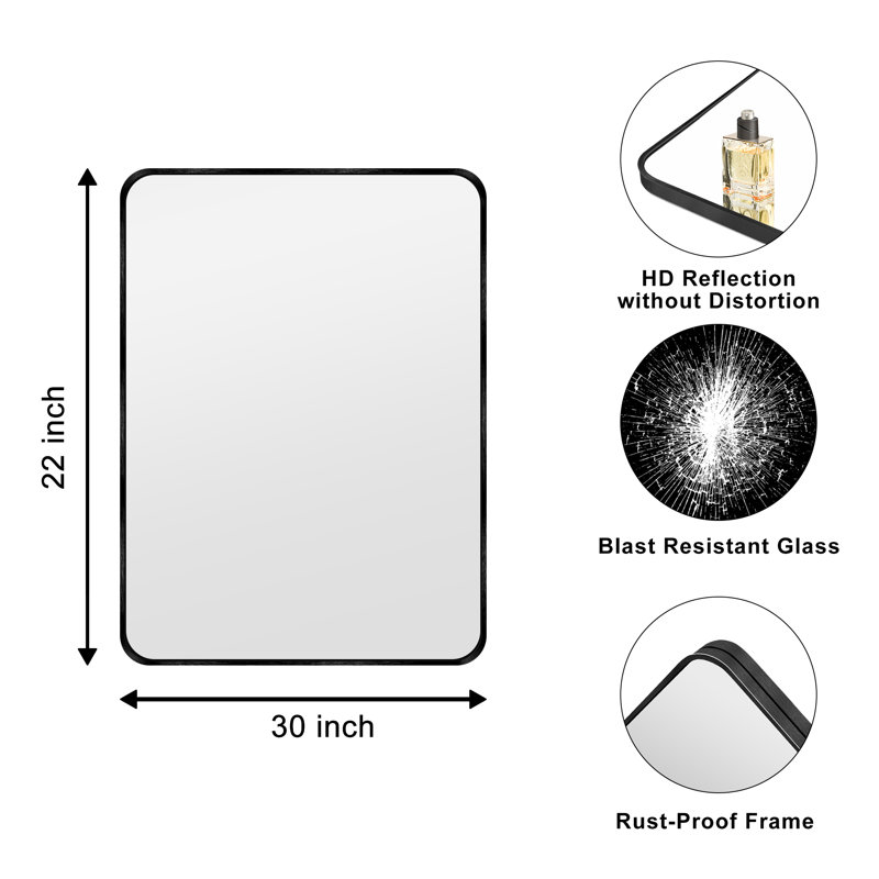 Viridiana Metal Rectangle Wall Mirror, 30" x 22", Brushed Black