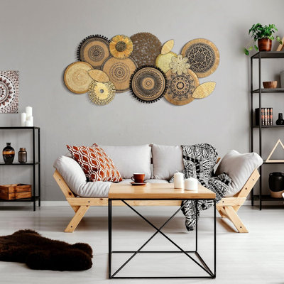 15 Pcs Boho Wall Basket Decor Handcrafted Seagrass Woven Wall Basket Rustic Round Woven Hanging Art for Home Farmhouse Kitchen Table Living Room(Mixed Colors Style)