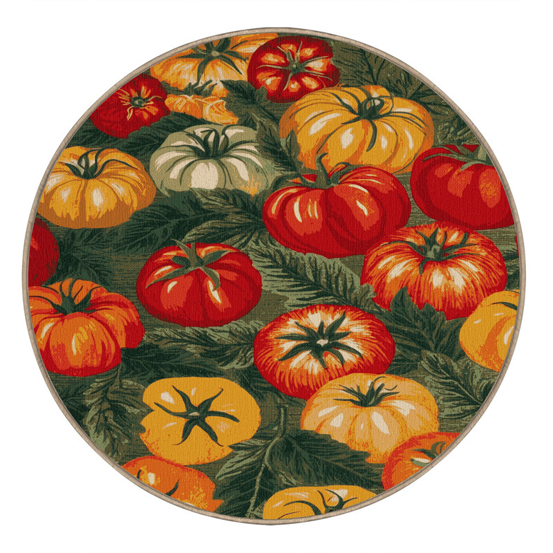 Tapis botanique brun lavable à la machine, Rond 4 pi