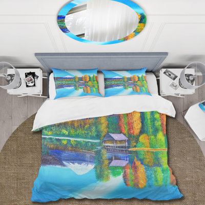 Reflection of Mountain and Sky On The Lake - Ensemble de housse de couette nautique - Microfibre de polyester