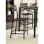 Table carrée 5 pièces à hauteur de comptoir avec 4 chaises hautes en métal à dossier en lattes brun antique et noir, esthétique industrielle moderne pour un look de pièce