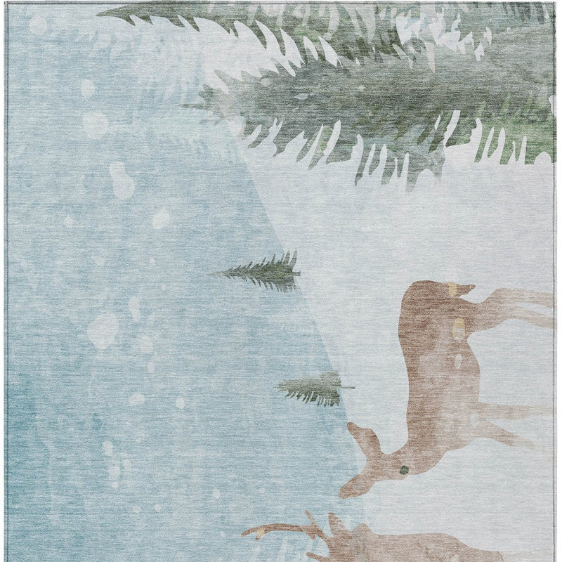 Tapis intérieur lavable ivoire et cerf kaki 5 pi x 8 pi bleu ciel
