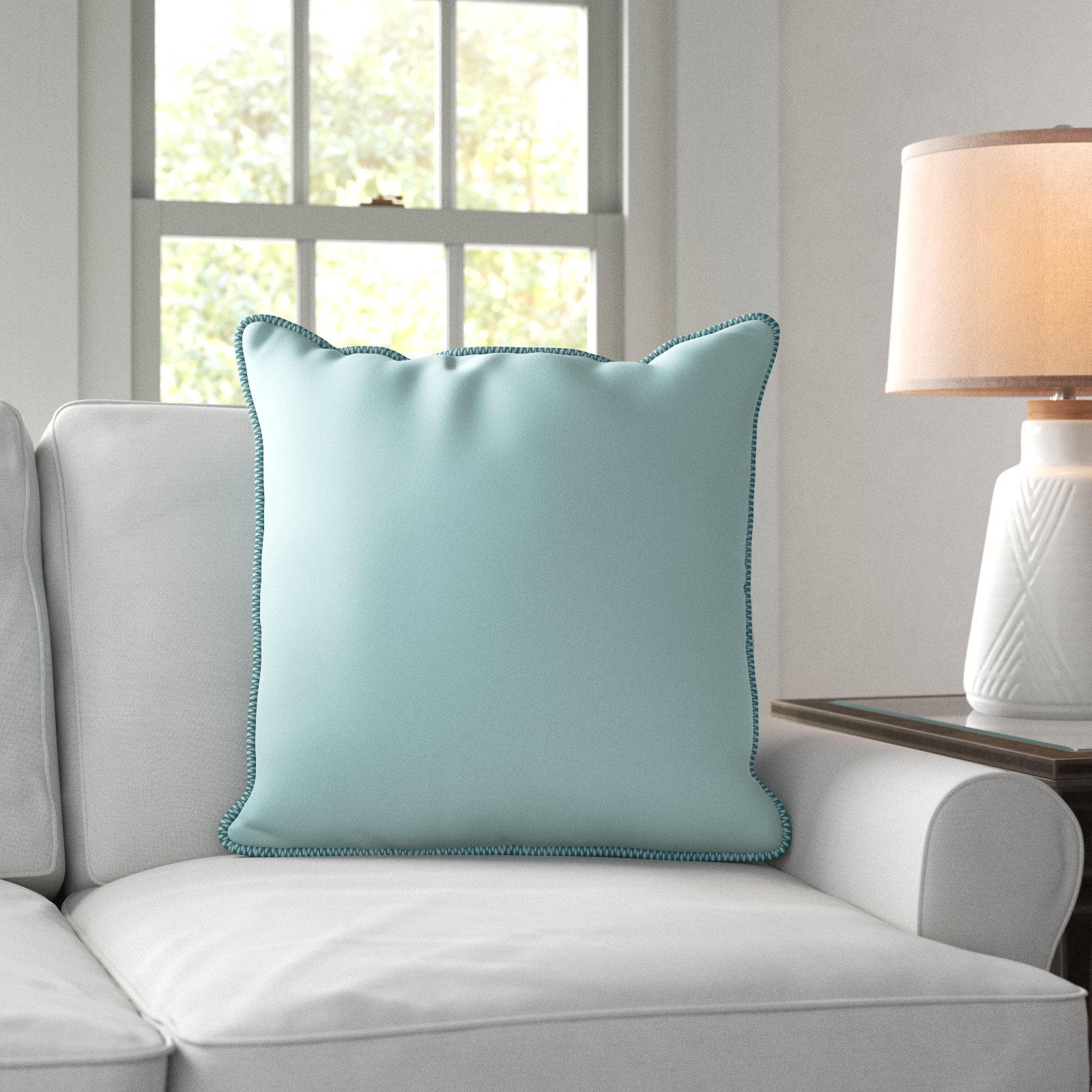 Delijah Sunbrella® Indoor/Outdoor Throw Pillow, 20" x 20", Seascape Turquoise