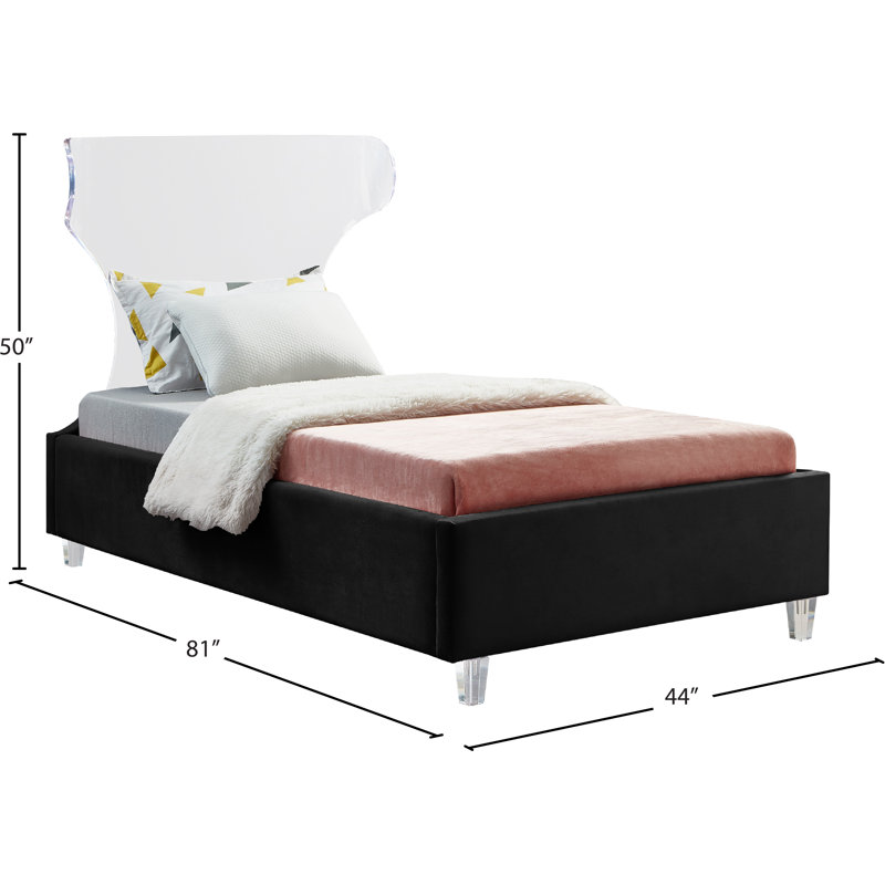 Ulm Upholstered Platform Bed, Black Velvet, Twin