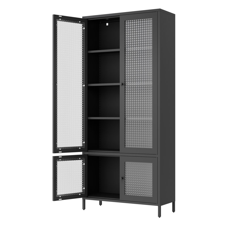 Large Metal Storage Cabinet Display Cabinet With 4 Glass Doors 5 Shelves Side Cabinet Bookcase Freestanding Cabinet For Bedroom Living Room Pantry Home Office - Black