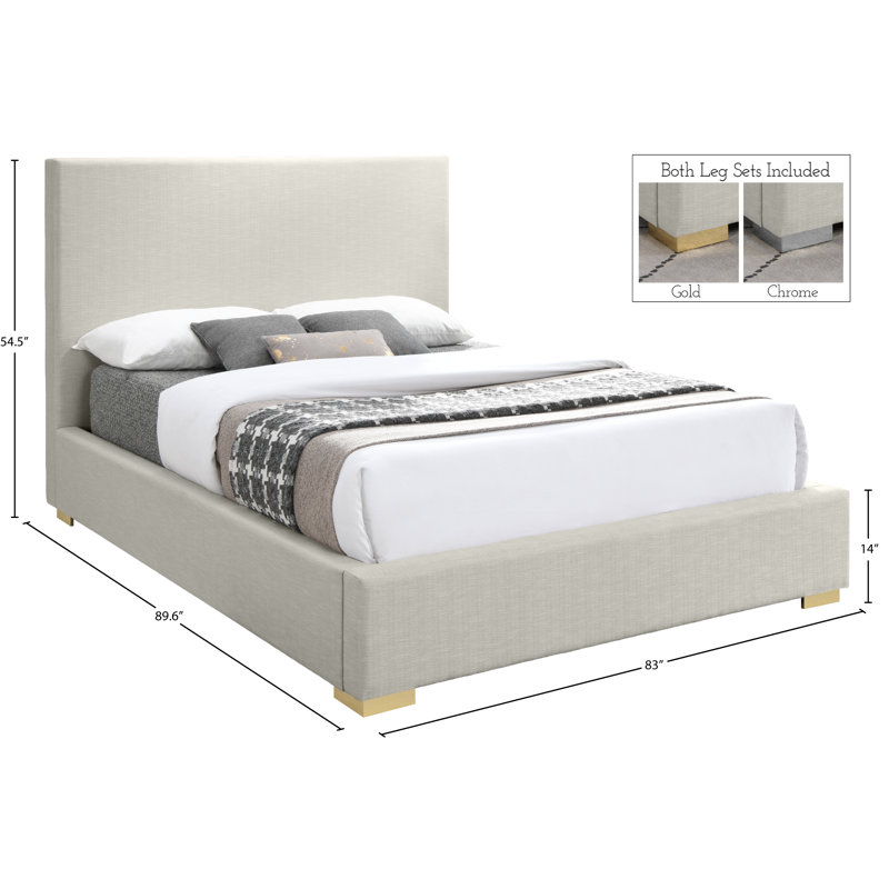 Crosby Solid Wood and Upholstered Platform Bed, Beige Linen Textured Fabric, King