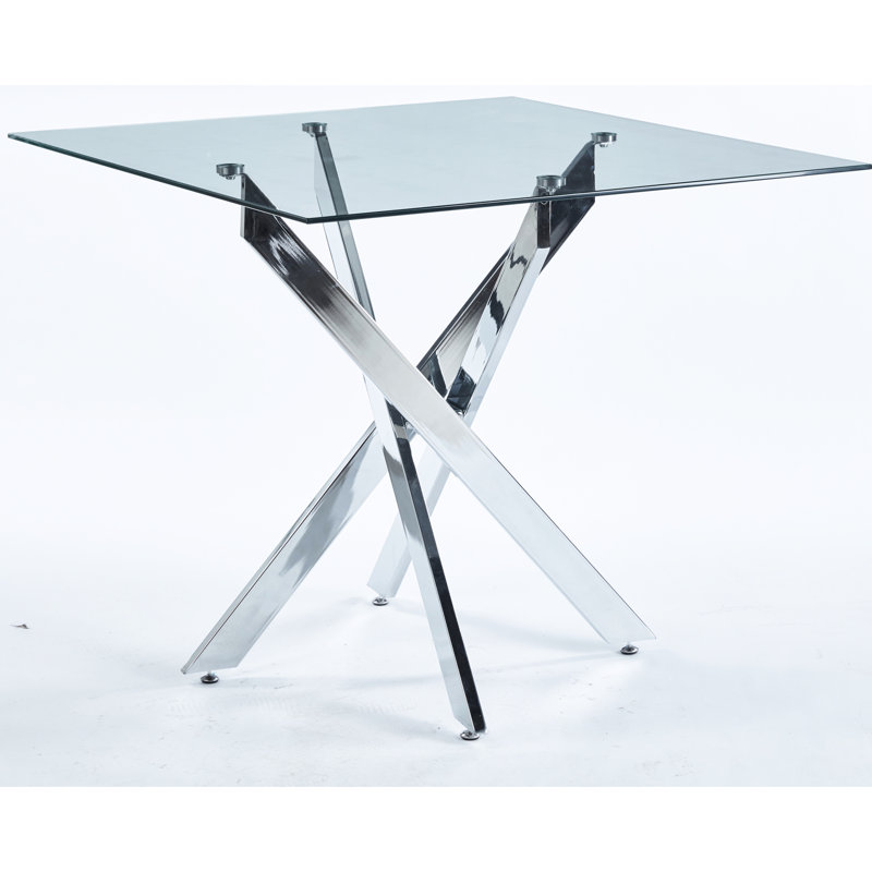Table de cuisine moderne à la mode avec pieds en métal, verre trempé et installation simple pour un assemblage rapide
