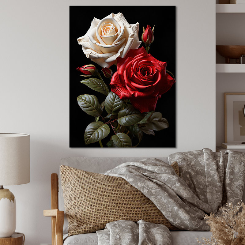 Amour éternel blanc et rose - impressions florales en métal sur métal, H 40 po x l 30 po x P 1 po