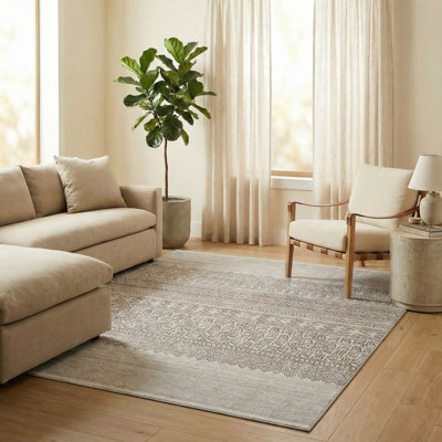 Tapis à motif géométrique marocain beige Thambiah