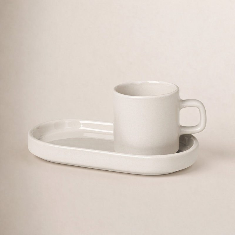 Tasse à expresso en grès avec plateau PILAR, Moonbeam