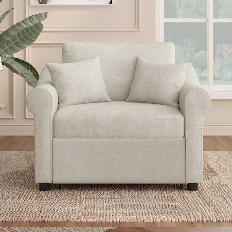 Chenille Convertible Sleeper Sofa, Beige