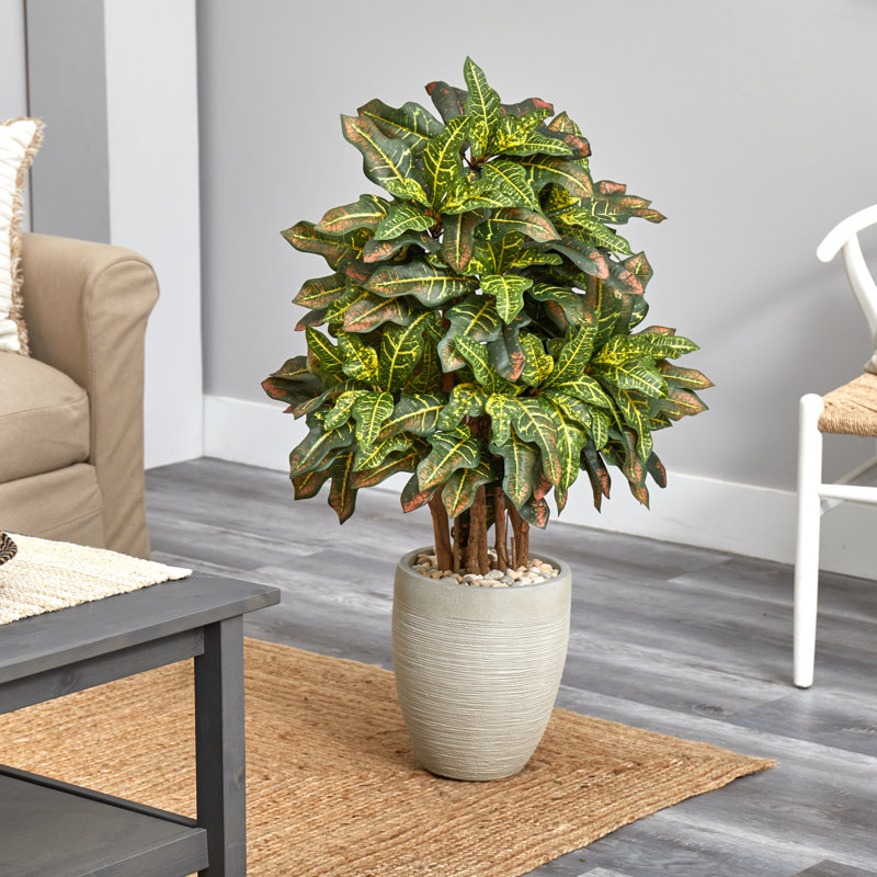 42'' Faux Croton Plant in Ceramic Planter
