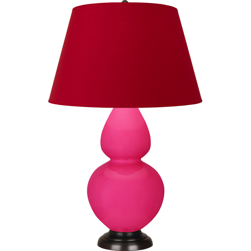 Lampe de table double gourde en céramique, Rose Razzle glacé / bronze, Perle, Bronze