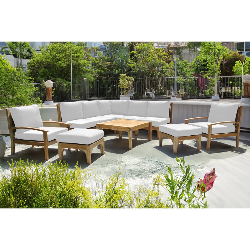 Huntington Outdoor 10 - Piece Teak Conversation Set, White Sunbrella®