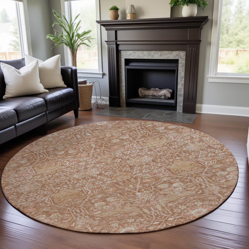 Premium Machine Washable Ducote AMF1133 Global Rug, Round 8'