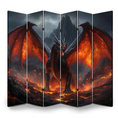 6 panneaux paravents diviseur de pièce Royal Fire Creathing Dragon Fiery Lava paysage mystique toile séparateur de pièce séparateur de protection autoportant cloison d'intimité