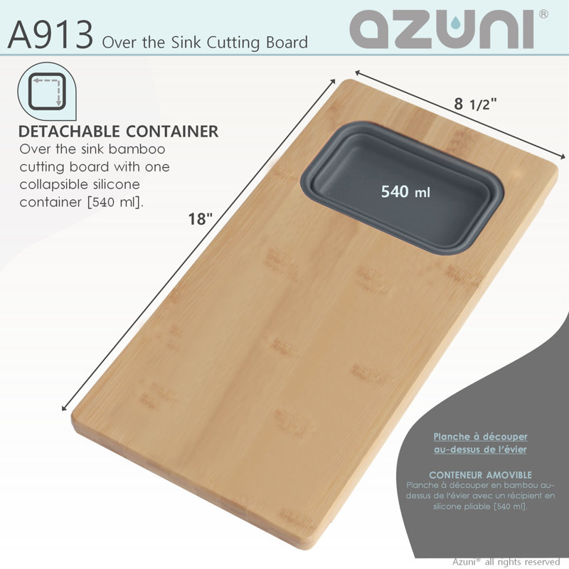 Core Workstation Sink Bamboo Cutting Board Set with 1 Collapsible Container, 8.5" W x 18" L
