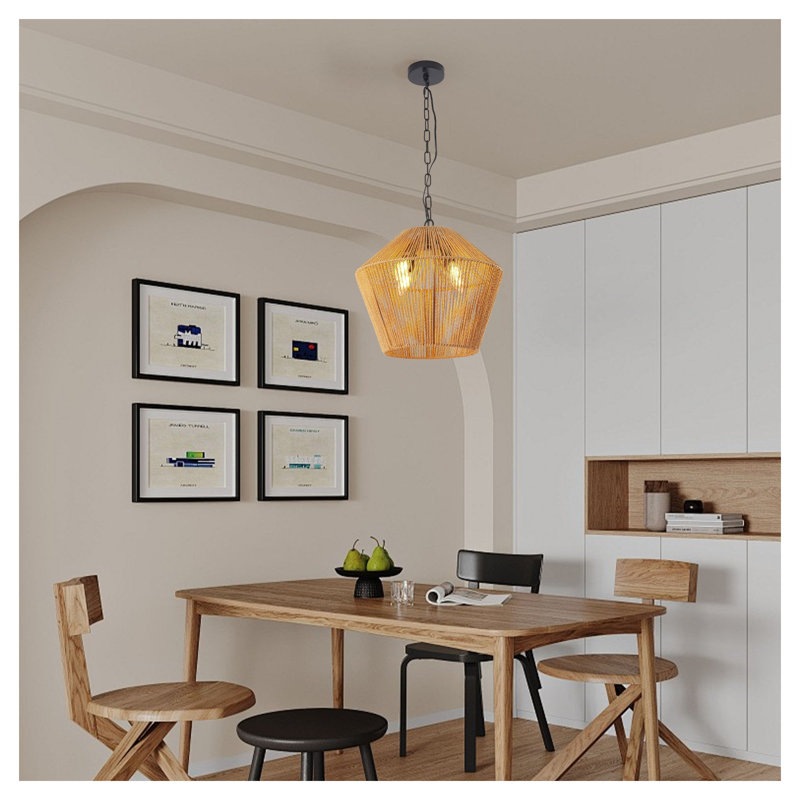Suspension bohème en corde de chanvre de 43 cm (17 po), luminaire suspendu artisanal de style campagnard avec hauteur réglable, finition naturelle pour îlot de cuisine ou salle à manger (ampoule non incluse)