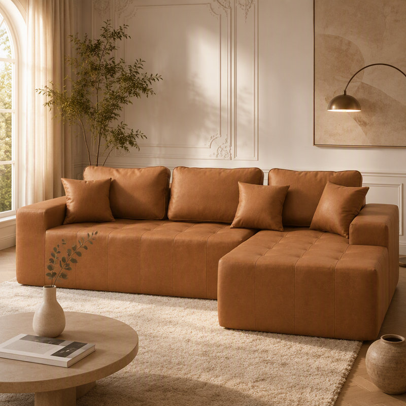 Sofa d'angle en similicuir avec méridienne