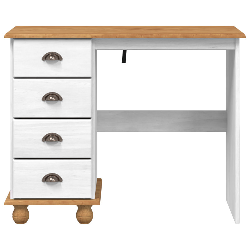 Solid Wood Writing Desk, Brown/White