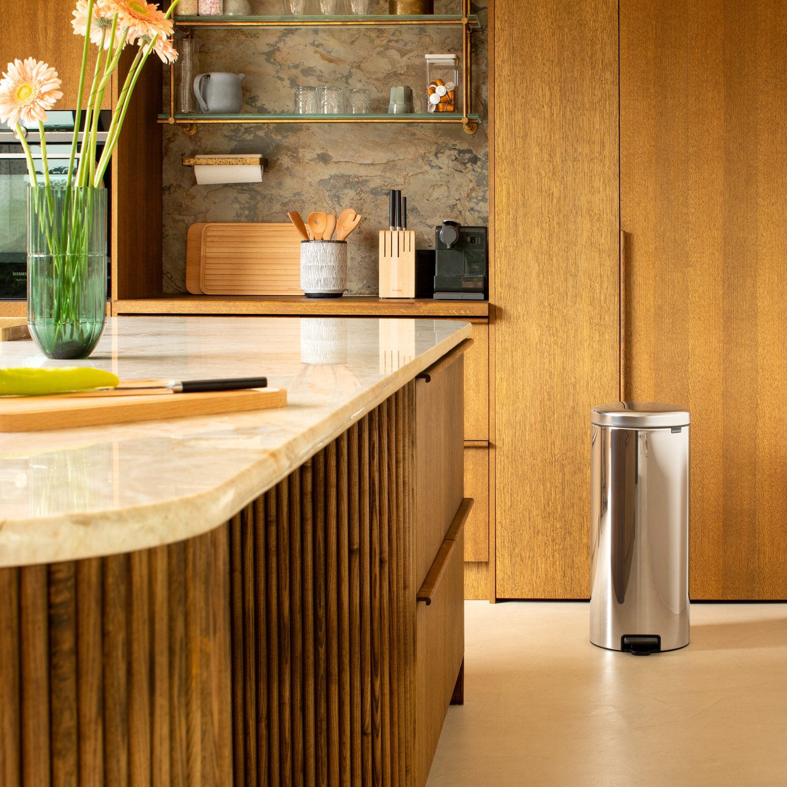Brabantia Newicon 8gal Step-On Trash Can, Brilliant Steel
