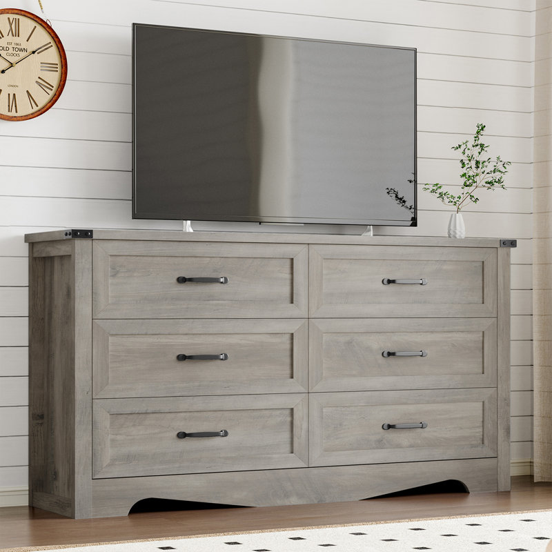 Extra-Wide 6-Drawer Dresser with Reinforced Frame, MDF Storage with Metal Handles & Anti-Tip for Bedroom Living Room Hallway