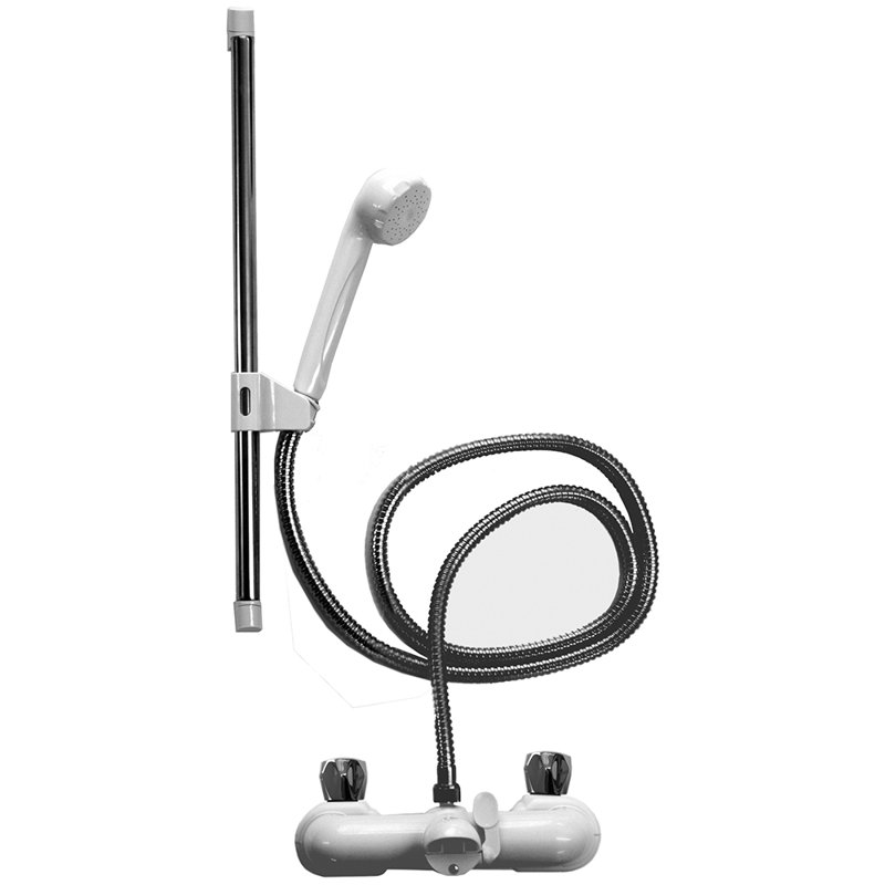 Chrome & White Complete Shower Kit Mixer for Taps, 42cm Riser Rail, Silver