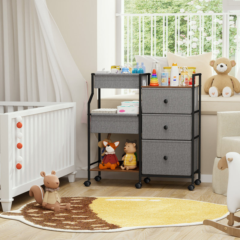 Baby Diaper Caddy Organizer and Storage - 3 Tier Rolling Cart with Dividers and Drawers, 13"D x 31.89"W x 33.5"H