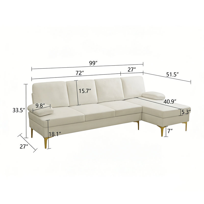 Combinaison de canapé double (simple + double) avec structure en tissu épais beige et structure en bois massif, ressorts à double couche