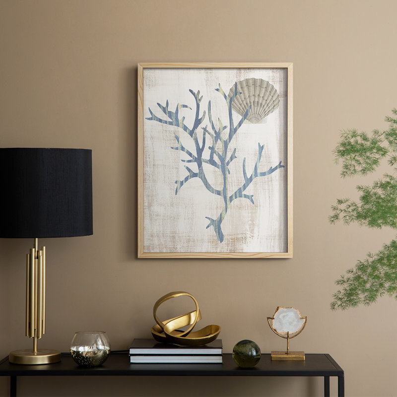 Reproduction encadrée de varech III - bois massif, H 21 po x l 17 po, Naturel