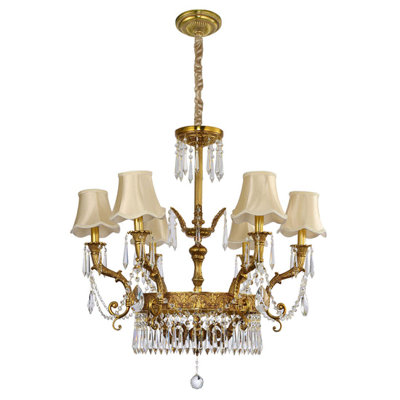 Lustre luxueux et élégant de style empire français en laiton et cristal avec motif floral pour la décoration intérieure