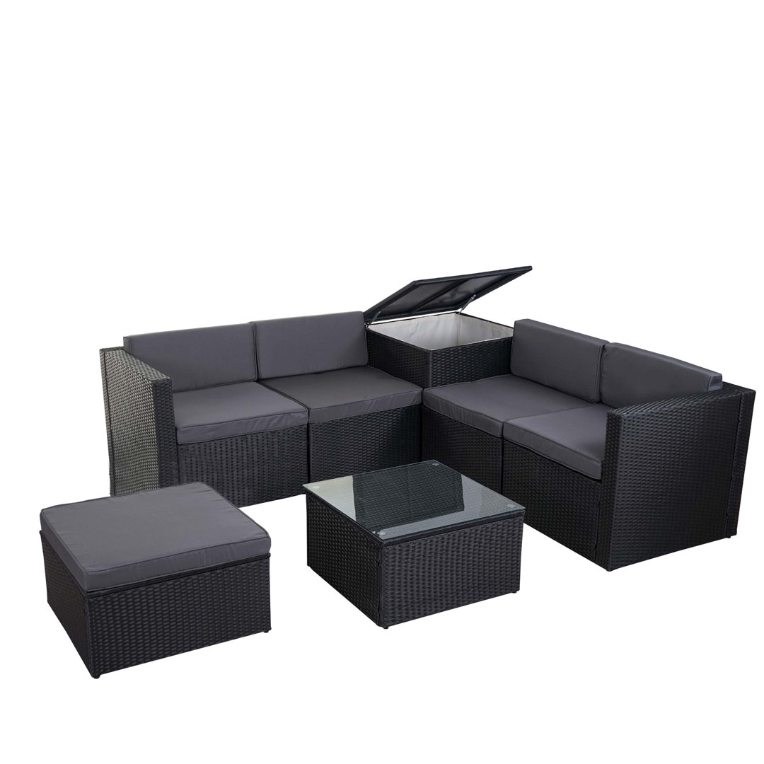 5-Sitzer Lounge-Set Ridgecrest aus Polyrattan mit Polster