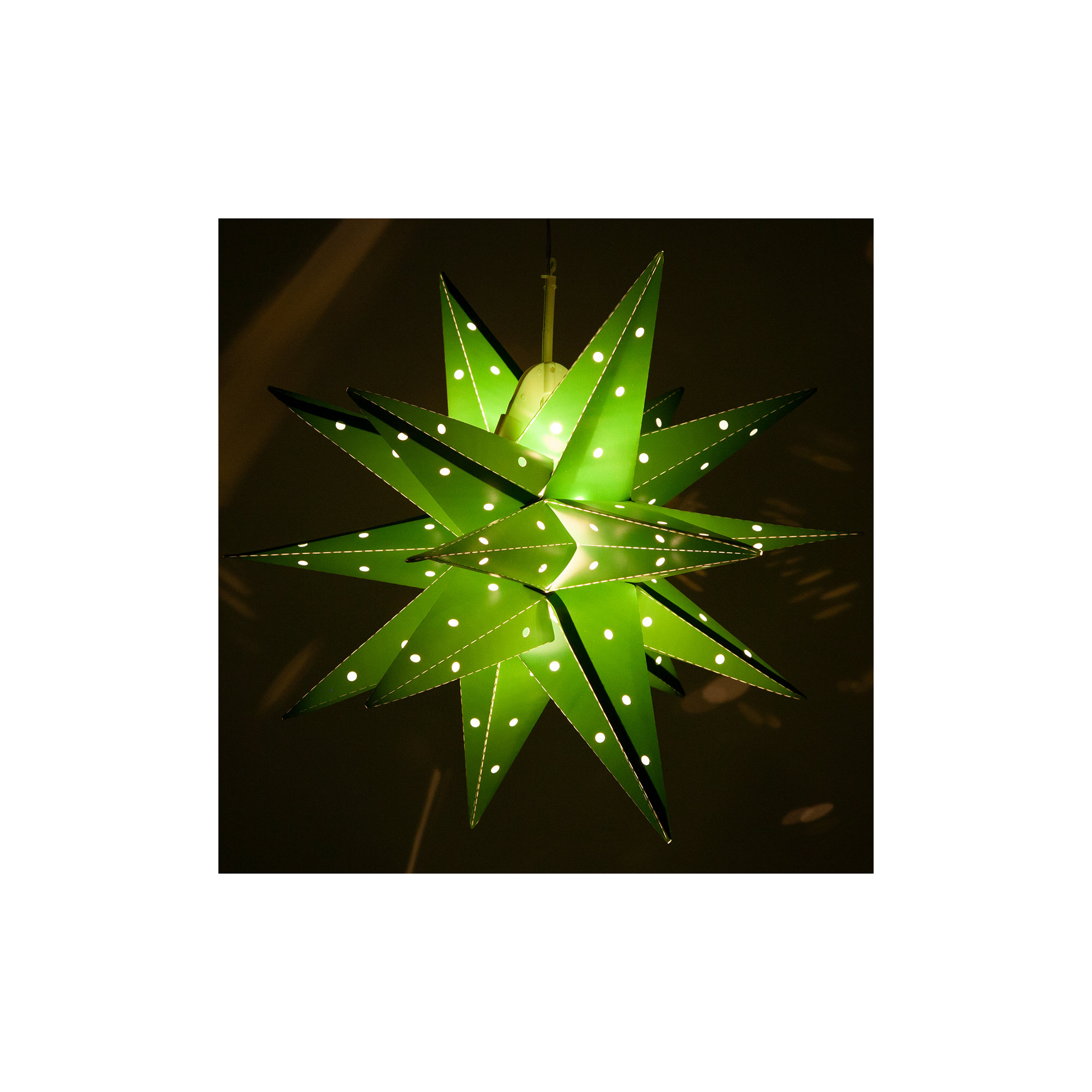 LED Lantern, Green, 17" H x 17" W x 17" D