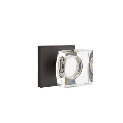 Ensemble de boutons de passage Emtek avec rosette carrée et poignée carrée moderne en verre