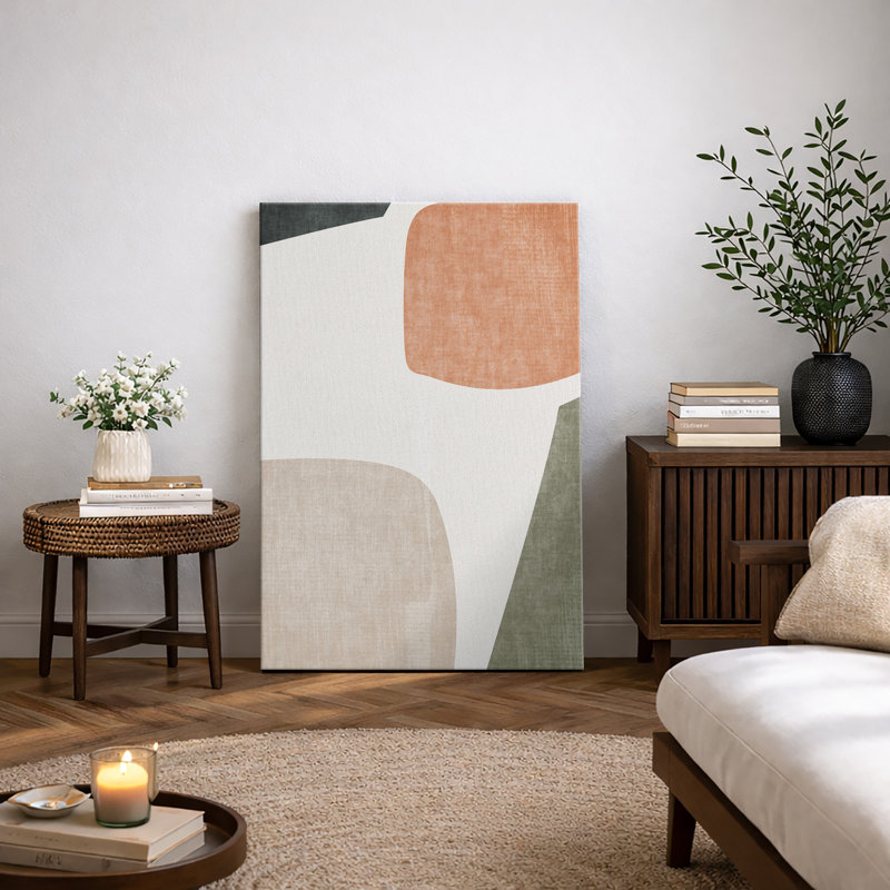 Forme de milieu de siècle «Œuvre de blocs de couleurs abstraites discrètes, images murales neutres et vibrantes, art mural impression sur toile encadrée»