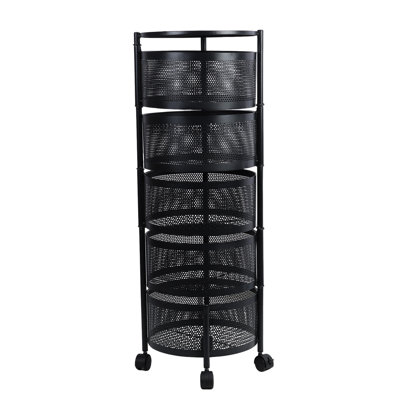 Support de rangement rotatif, panier à fruits pour la cuisine, panier rotatif 3/4 / 5 niveaux, grand support de rangement avec roulettes, tablette en métal pour fruits et légumes avec couvercle supérieur (blanc)