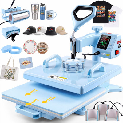 15" x 15" Professional 8-in-1 Swing Away Heat Press Machine with 30oz Tumbler Press & Slide-Out Drawer