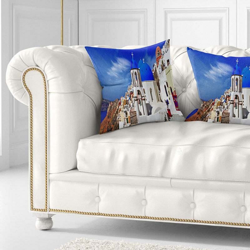 Oia Village, Grèce, paysage, paysage, coussin imprimé, 16 po x 16 po, Coussin décoratif