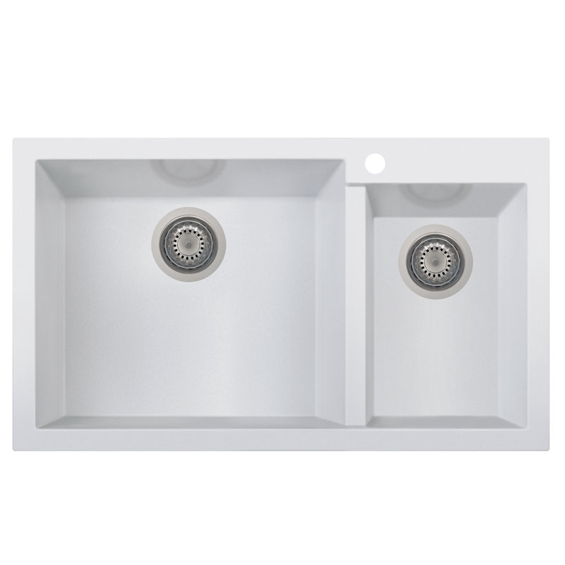 33.88'' L Double Bowl Granite Kitchen Sink, White